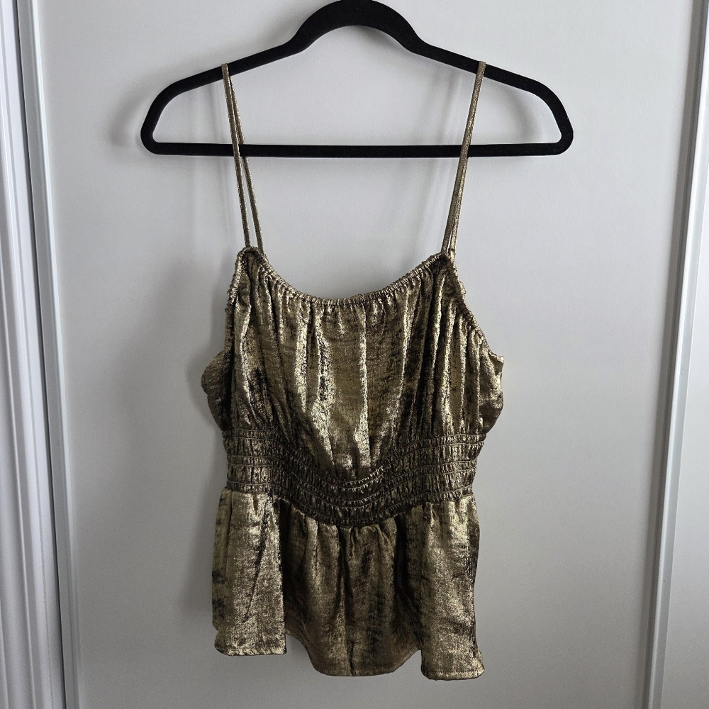 Old Navy Shimmer Metallic Brass Gold Babydoll Tank Top